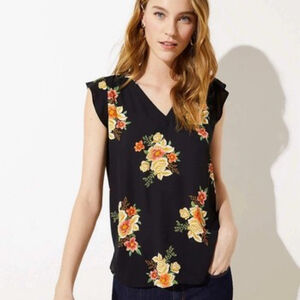 LOFT Bouquet Flutter Top Black Size Medium